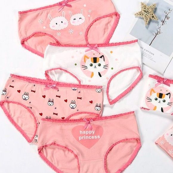 Pink Cotton Bikini Underwear with Lace 6pk | Women Lolita Kitty Bunny Panties - Picture 2 of 5